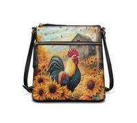 chaqlin Sunflower Crossbody Shoulder Bags for Women Leather Tote Bags Vintage Rooster Print Crossbody Purse Large Travel Bags Woman Girls Cute Messenger Bags Sling Purse