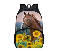 chaqlin Sunflower Horse Schoolbags Casual Daypack for Women Girls,Animal Backpack Kids Children School Bookbags Large Capacity Travel Rucksack Laptop Bagpack