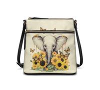 chaqlin Sunflower Print Crossbody Purse Womens Leather Shoulder Handbag Zipper Pouch Cute Elephant Print Crossbody Bags for Girls Ladies Travel Purse Sling Tote Bags