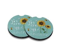 chaqlin Sunshine Sunflower Car Coasters for Cup Holder 2 Pack Coasters Drinks Absorbent Cup Mat for Women Cute Car Interior Accessories Set,Sunflower Round Cup Coasters