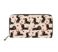 chaqlin Women PU Leather Wallet Love Dachshund Print Zipper Around Clutch for Ladies Girls Money Clip Purse Party Handbag Slim Clutch Bag Organizer