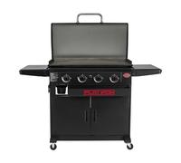 Char-Griller Flat Iron Premium 4 Burner Gas Griddle BBQ, Outdoor Plancha Grill with Ceramic Coated Steel Plate, Lid, 4 Cooking Zones, 54,000 BTU, 5000 cm² Cooking Area, Black