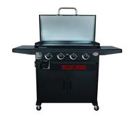Char-Griller Flat Iron Premium 4 Burner Gas Griddle BBQ, Outdoor Plancha Grill with Ceramic Coated Steel Plate, Lid, 4 Cooking Zones, 54,000 BTU, 5000 cm² Cooking Area, Black