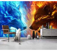 Character Ice Wolf Hand Painted Fire Wolf 3D Wallpaper Effect Giant Wall Pictures Mural Decoration Wallpaper Living Room for Bedroom Rose Blue Mural-200cm×140cm
