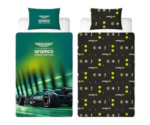 Character World Aston Martin Officially Licensed F1 Single Duvet Cover Set | Wings Design Reversible 2 Sided Bedding Including Matching Pillow Case | Perfect For Kids Bedroom | Polycotton