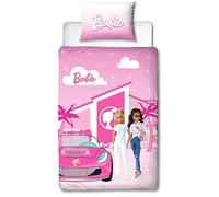 Character World Barbie Reversible Single Duvet Set with Iconic Dolls and Car, for Fans, 135x200cm Duvet Cover & 49x74cm Pillowcase, Soft & Durable, Easy Care