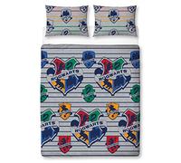 Character World Harry Potter Official Hogwarts Brave Design Double Duvet Cover Set Reversible 2 Sided Wizard Slytherin Hufflepuff Ravenclaw Bedding Including Matching Pillow Cases