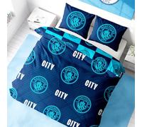 Character World Manchester City Double Duvet Cover Set, Iconic Design | Blue Reversible 2 Sided Football Bedding Cover Official Merchandise Including Matching Pillow Cases