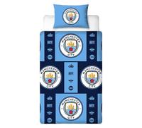 Character World Manchester City FC Single Duvet Cover Set - Official Reversible Bedding - Polycotton Man City Crest Emblem Design - Perfect for Cityzens