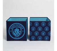 Manchester City FC Officially Licensed Storage Boxes | 2 pack Foldable Storage Cubes | Football Merchandise | Perfect For Organising Children's Room, Kids Playroom | 30 x 30cm | Blue