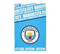 Character World Manchester City Fleece Throw Blanket | Super Soft, Football Crest Design | Blue & White Bold Text Pattern | Warm Super Soft Feel Throw | Perfect for Home, Bedroom, Sleepovers & Camping