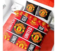 Character World Manchester United Double Duvet Cover Set, Trafford Design | Red Reversible 2 Sided Football Bedding Cover Official Merchandise Including Matching Pillow Cases