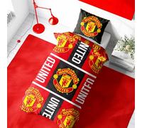 Character World Manchester United Single Duvet Cover Set, Trafford Design | Red Reversible 2 Sided Football Bedding Cover Official Merchandise Including Matching Pillow Cases