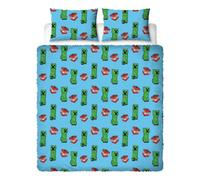 Character World Minecraft Fleece Double Duvet Reversible Kids Creeper Bedding Blue Quilt Cover