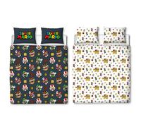 Nintendo Super Mario Official Double Duvet Cover Set with Mario, Luigi and Bowser Design | Black Reversible 2 Sided Bedding Cover Official Merchandise Including Matching Pillow Cases