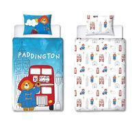Character World Official Paddington Bear™ Single Duvet Cover Set | 2 Sided Reversible Station Design | Matching Pillowcase | Single Bed Set | White and Blue, Polycotton