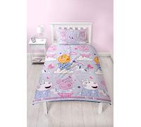 Character World Official Peppa Pig Sleepy Design Single Reversible Two Sided Official Purple Peppa Sleepover Bedding Duvet Cover with Matching Pillow Case (Single Duvet)