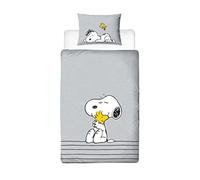 Character World Peanuts Snoopy Single Duvet Cover Officially Licensed | Reversible Two Sided Snooze Design with Matching Pillowcase, Polycotton, Grey