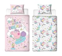 Character World Peppa Pig Single Duvet Cover Pink Girls Bedtime Kids Bedding Rainbows Set