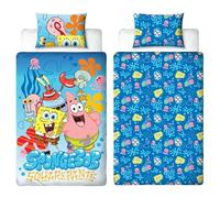 Character World Spongebob Officially Licenced Single Duvet Cover Set | Reversible 2 Sided Bedding Including Matching Pillow Case | Squared Design With Spongebob, Patrick, Squidward, Mr Krabs