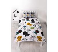 Character World Star Wars Single Duvet Cover Officially Licensed Reversible Two Sided Minis Design with Matching Pillowcase Featuring Yoda, Darth Vader, CP30 & R2-D2 Polyester, White