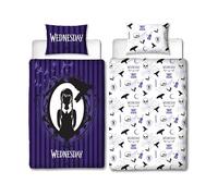 Character World Wednesday Official Single Duvet Cover Set | Destined Design Reversible 2 Sided Bedding Including Matching Pillow Case Single Bed Set | Purple Polycotton, Twin