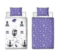 Character World Wednesday Official Single Duvet Cover Set, Destined Design | Reversible 2 Sided Bedding Cover Official Merchandise Including Matching Pillow Case | Purple and White Single Bed Quilt