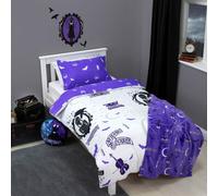 Character World Wednesday Official Single Duvet Cover Set, Destined Design | Reversible 2 Sided Bedding Cover Official Merchandise Including Matching Pillow Case | Purple and White Single Bed Quilt