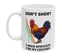 Characterful Mug with Don't Shoot I Need Apricots for My Chicken Design for Gamers and Meme Community (1)