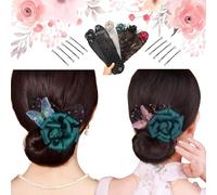 Characterh Character Hair Accessories, Insstyle Full Star Flower Hair Accessories, Hand Embroidered Flowers Deft Bun, Hair Bun Maker, Flower Hair Bun Roller, Lazy Hair Curler Deft Bun (2pcs-E)