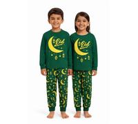 Characterville Kids Eid Pyjamas 100% Cotton Eid Mubarak Pjs Nightwear Set for Boys & Girls, Islamic Sleepwear, Ages 2-13 Years (UK, Age, 7 Years, 8 Years, Regular) Green