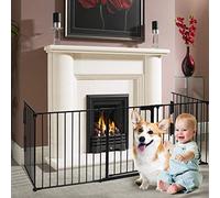 charaHOME Fireplace Fence Baby Safety Gate 121-Inch Wide Adjustable 5-Panel Folding Metal Play Yard for Baby/Pet/Dog Christmas Tree Fence Pet Gates with Walk Through Door 30" High Black