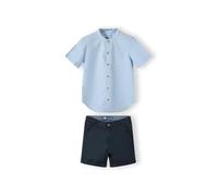 CHARBONNIER ELEVATE YOUR STYLE Kids Shirt and Shorts Set, Cotton Shirt with Mandarin Collar & Button Fastening, Adjustable Waist Shorts with Side Pockets (Navy, 7-8 Years)