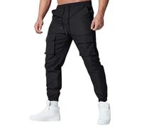 CHARBONNIER ELEVATE YOUR STYLE Men's Classic Fit Cargo Pants, Cuffed Jogger Trousers, Casual Cotton Cargo Joggers with Drawstring Elastic Waist & 6 Pockets (UK, Waist, L, Regular, Regular, Black 2)
