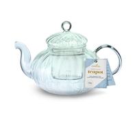 Charbrew 1000ml Borosilicate Glass Teapot with Infuser - Ribbed Design - for Loose Leaf Tea, Teabags & Blooming Tea - Serves 5 Cups (Green & Blue)