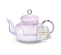 Charbrew 1000ml Borosilicate Glass Teapot with Infuser - Ribbed Two-Tone Blue & Pink Design - for Loose Leaf Tea, Teabags & Blooming Tea - Serves 4 Cups