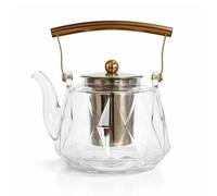 Charbrew 1000ml Clear Glass Teapot with Infuser - Borosilicate Glass, Gold Ball Lid & Handle - for Loose Leaf Tea, Teabags & Blooming Tea - Serves 5 Cups
