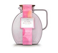 Charbrew 2.5L Borosilicate Pink Glass Pitcher with Lid - Ribbed Jug for Water, Juice, Iced Tea, Cold Brew & Cocktails - Fridge Door Friendly Carafe with Handle (Serves 10 Cups)