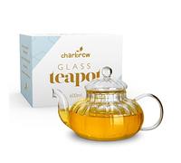 Charbrew 600ml Glass Pumpkin Teapot - Heat-Resistant Borosilicate Clear Glass & Removable Infuser | Unique Decorative Teapot for Tea Lovers & Gift