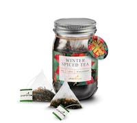 Charbrew Christmas Floral Winter Spiced Tea - 16 Fine Mesh Pyramid Teabags with String & Tag in Reusable Glass Mason Jar | Premium Black Tea Blend with Cinnamon, Orange & Ginger