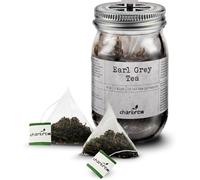 Charbrew Earl Grey Tea - 16 Fine Mesh Pyramid Teabags with String & Tag in Reusable Glass Mason Jar | Premium Black Tea Blend with Blue Mellow Buds & Bergamot