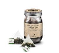 Charbrew Honey Citrus Tea - 16 Fine Mesh Pyramid Teabags with String & Tag in Reusable Glass Mason Jar | Premium Green Tea Blend with Lemon, Orange & Honey