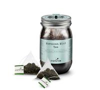 Charbrew Moroccan Mint Tea - 16 Fine Mesh Pyramid Teabags with String & Tag in Reusable Glass Mason Jar | Premium Green Tea Blend with Peppermint Leaf