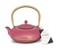 Charbrew Pink Striped Chinese Cast Iron Teapot with Stainless Steel Tea Infuser (1200ml/5 Cups)
