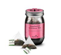 Charbrew Raspberry Hibiscus Tea - 16 Fine Mesh Pyramid Teabags with String & Tag in Reusable Glass Mason Jar | Premium Black Tea Blend with Rooibos, Raspberry, Hibiscus & Rose Petal