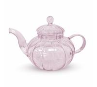 Charbrew Ribbed Borosilicate Glass Teapot 1000ml - Pink, Makes 4 Cups, for Loose Leaf, Teabags & Blooming Tea, Dishwasher & Microwave Safe, Stove Top Friendly (-20°C to 150°C)