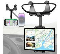 Charchendo Tablet Phone Mount for Car Rear View Mirror Fits 4-13'' Devices, 360° Retractable Rearview Mirror Phone Holder Anti-Shake Compatible with iPad Pro 12.9/Air/Mini, Samsung Galaxy Z, Garmin