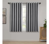 (Charcoal, 46" x 54" (117cm x 137cm)) 100% Blackout Curtains Thermal Insulated Ring-Top Eyelet Curtain Pair with Tiebacks