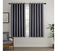 (Charcoal, 46" X 54" - (117cm x 137cm)) Thermal Insulated Curtains 100% Blackout Ring-Top Eyelet Curtain Panel with Tiebacks