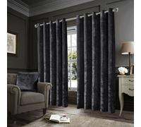 (Charcoal, 66" x 72" (168cm x 183cm)) Crushed Velvet Blackout Curtains Eyelet Ring Top Readymade Drapes